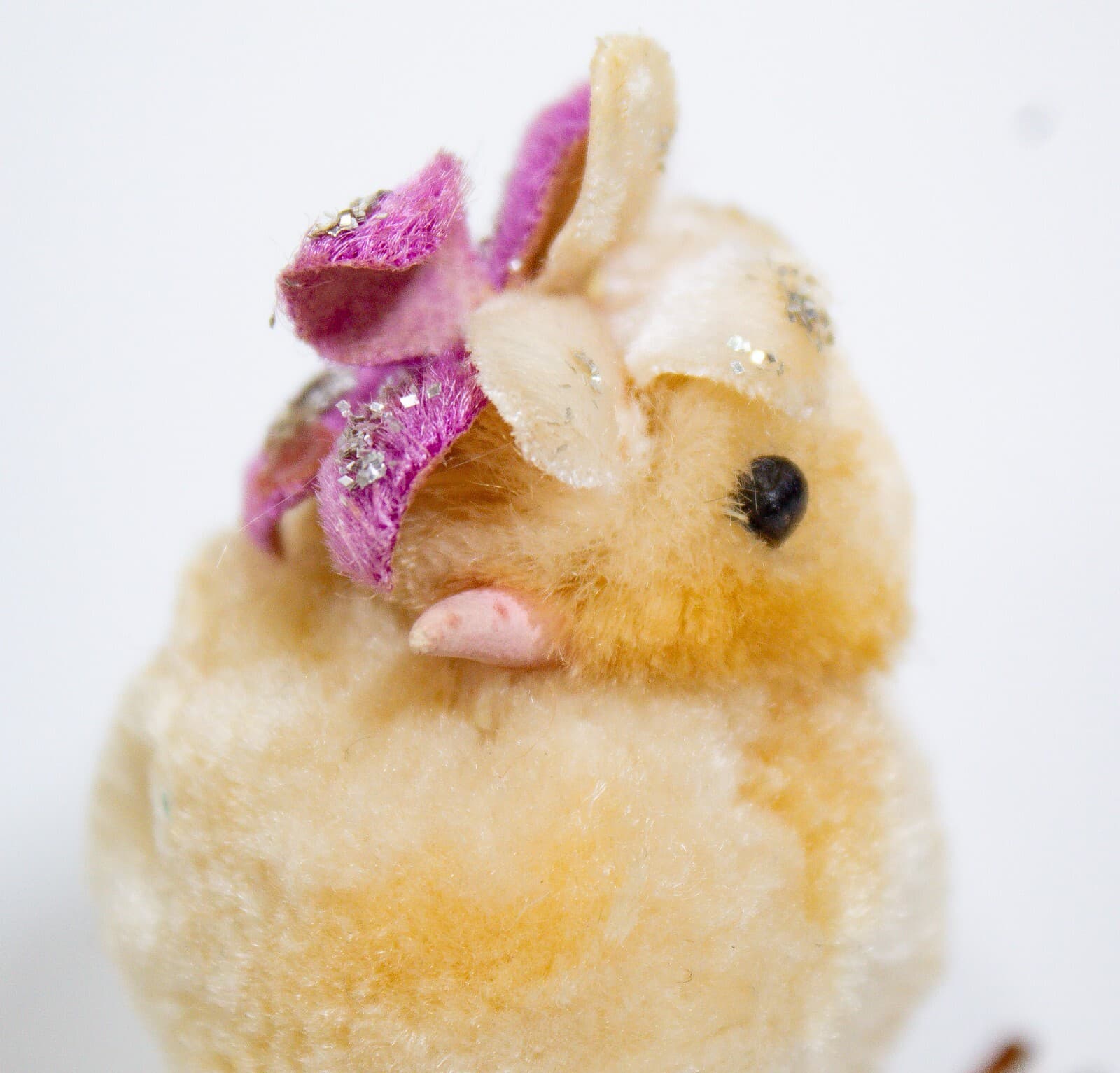 Japanese Vintage Yellow Easter Decoration Pom Pom Chenille Chick w/ Pink Flower - Thumbnail 5