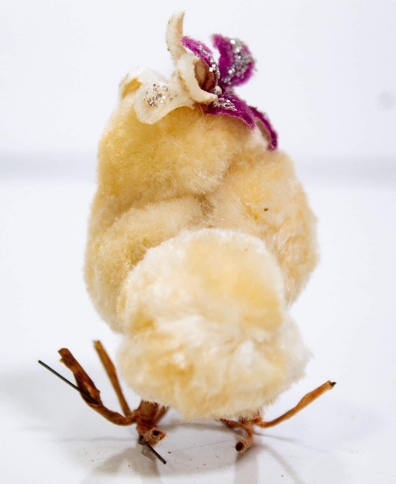 Japanese Vintage Yellow Easter Decoration Pom Pom Chenille Chick w/ Pink Flower - Thumbnail 4