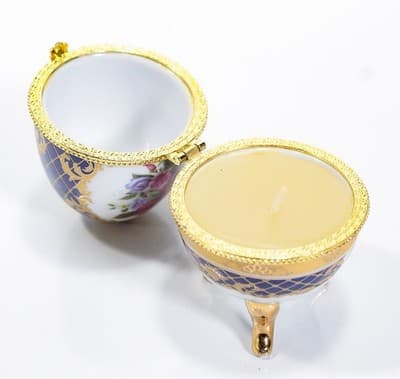 Vintage Hinged Egg Shaped Floral Footed Porcelain Trinket Box - Thumbnail 6