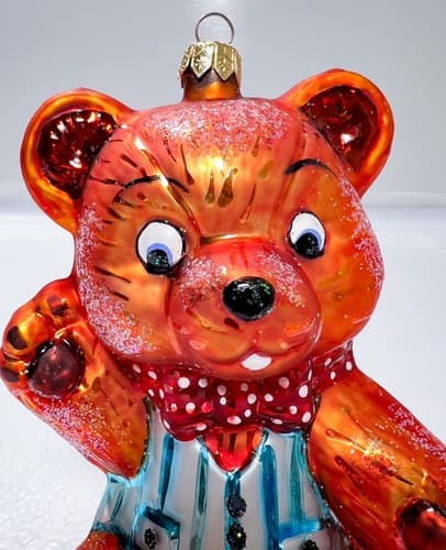 RARE Christopher Radko Baby Huggy Bear Christmas Glass Ornament 6' - Thumbnail 2