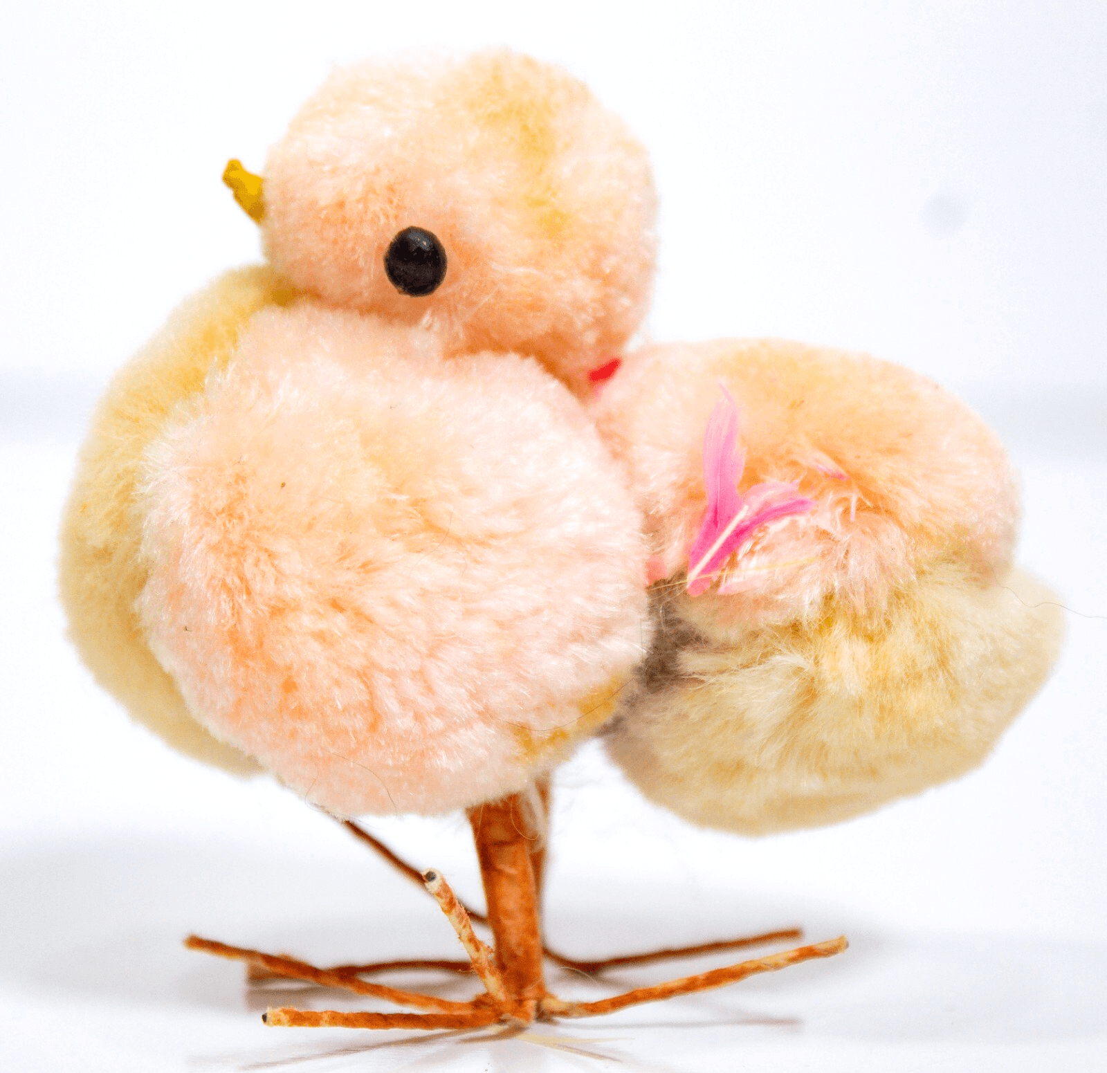 Japanese Vintage Fluffy Yellow And Pink Easter Decoration Pom Pom Chenille Chick - Image 1