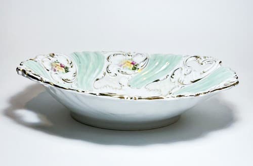 Antique Germany Victorian Porcelain Handled Floral Serving Bowl/ Plate - Thumbnail 4