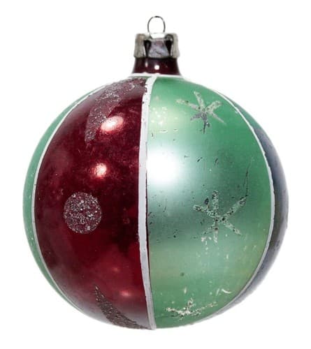 Vintage Old Poland Stencil Red/Green/Blue Glass Mica Striped Christmas Ornament - Image 1