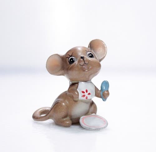 Vintage Rare JOSEF ORIGINALS Porcelain Mouse Spoon Dish Miniature Figurine - Thumbnail 4