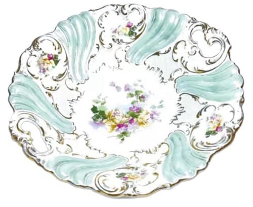 Antique Germany Victorian Porcelain Handled Floral Serving Bowl/ Plate - Image 1