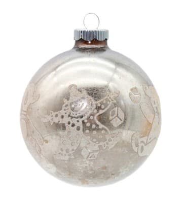 Shiny Brite Vintage Silvered Stencil Nursery Jumbo Ball Glass Christmas Ornament - Image 1