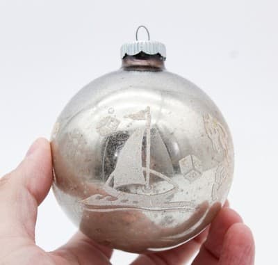 Shiny Brite Vintage Silvered Stencil Nursery Jumbo Ball Glass Christmas Ornament - Thumbnail 4