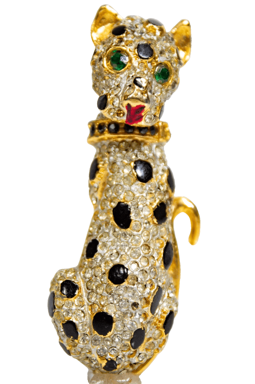 Vintage Gold Tone Pave Rhinestones Sphinx Cat Enamel Brooch Pin - Image 1