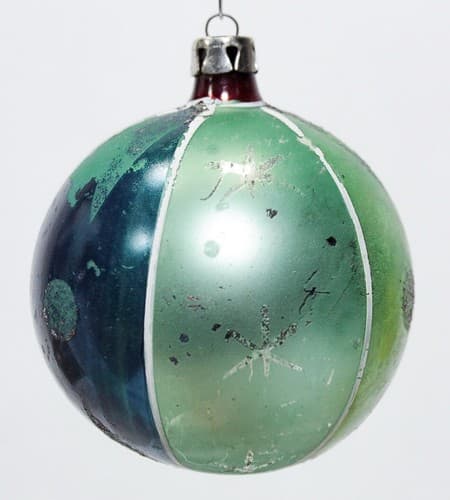Vintage Old Poland Stencil Red/Green/Blue Glass Mica Striped Christmas Ornament - Thumbnail 5