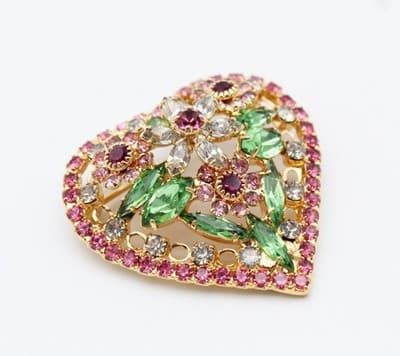 Dorothy Bauer Designer Faceted Glass Crystal Heart Shaped Pin Brooch Vintage - Thumbnail 2