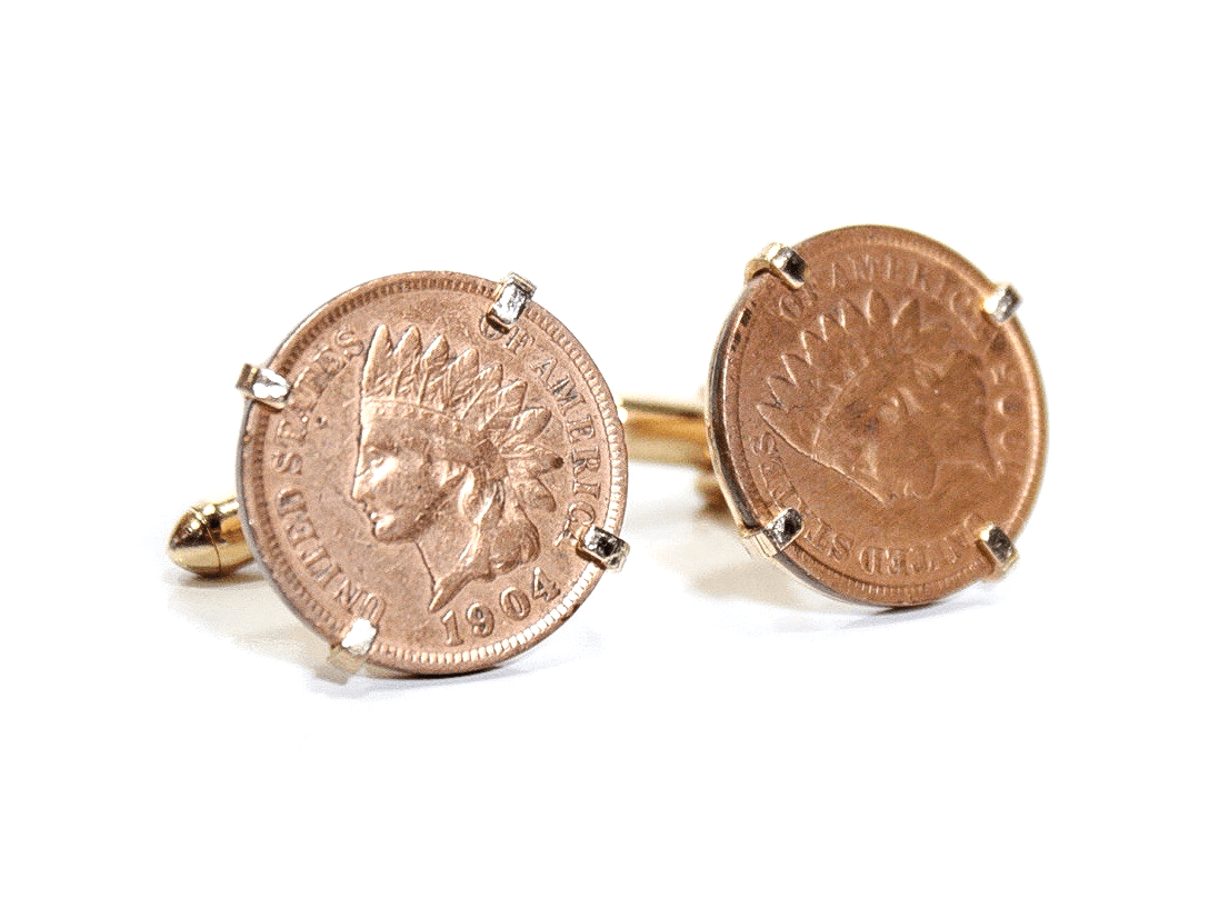 1904-1905 Indian Head Penny One Cent SWANK Men Cufflinks RARE - Image 1