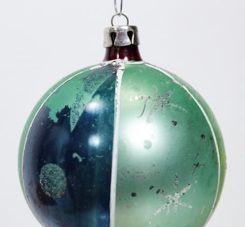 Vintage Old Poland Stencil Red/Green/Blue Glass Mica Striped Christmas Ornament - Thumbnail 4