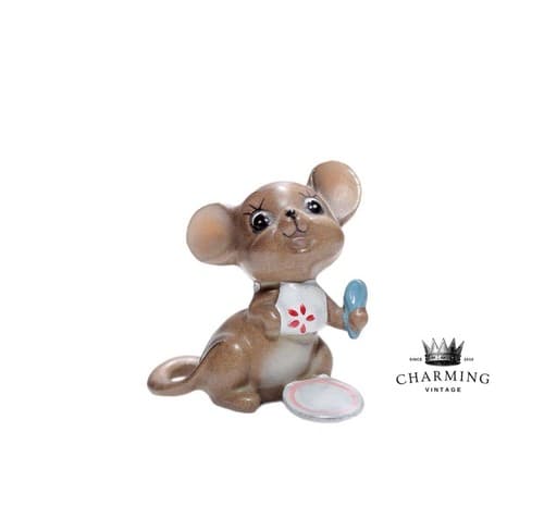 Vintage Rare JOSEF ORIGINALS Porcelain Mouse Spoon Dish Miniature Figurine - Image 1