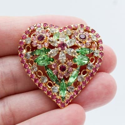 Dorothy Bauer Designer Faceted Glass Crystal Heart Shaped Pin Brooch Vintage - Thumbnail 3