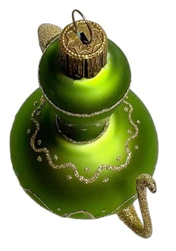 Vintage Czech Bohemian Glass Green Gold Carafe Motif Christmas Ornament - Thumbnail 2