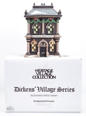 Department 56 "Blenham Street Bank" Christmas Porcelain Decor In Box & Light - Image 1