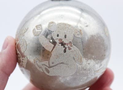 Shiny Brite Vintage Silvered Stencil Nursery Jumbo Ball Glass Christmas Ornament - Thumbnail 2