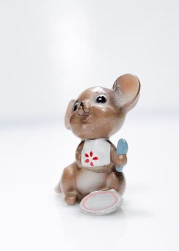 Vintage Rare JOSEF ORIGINALS Porcelain Mouse Spoon Dish Miniature Figurine - Thumbnail 2