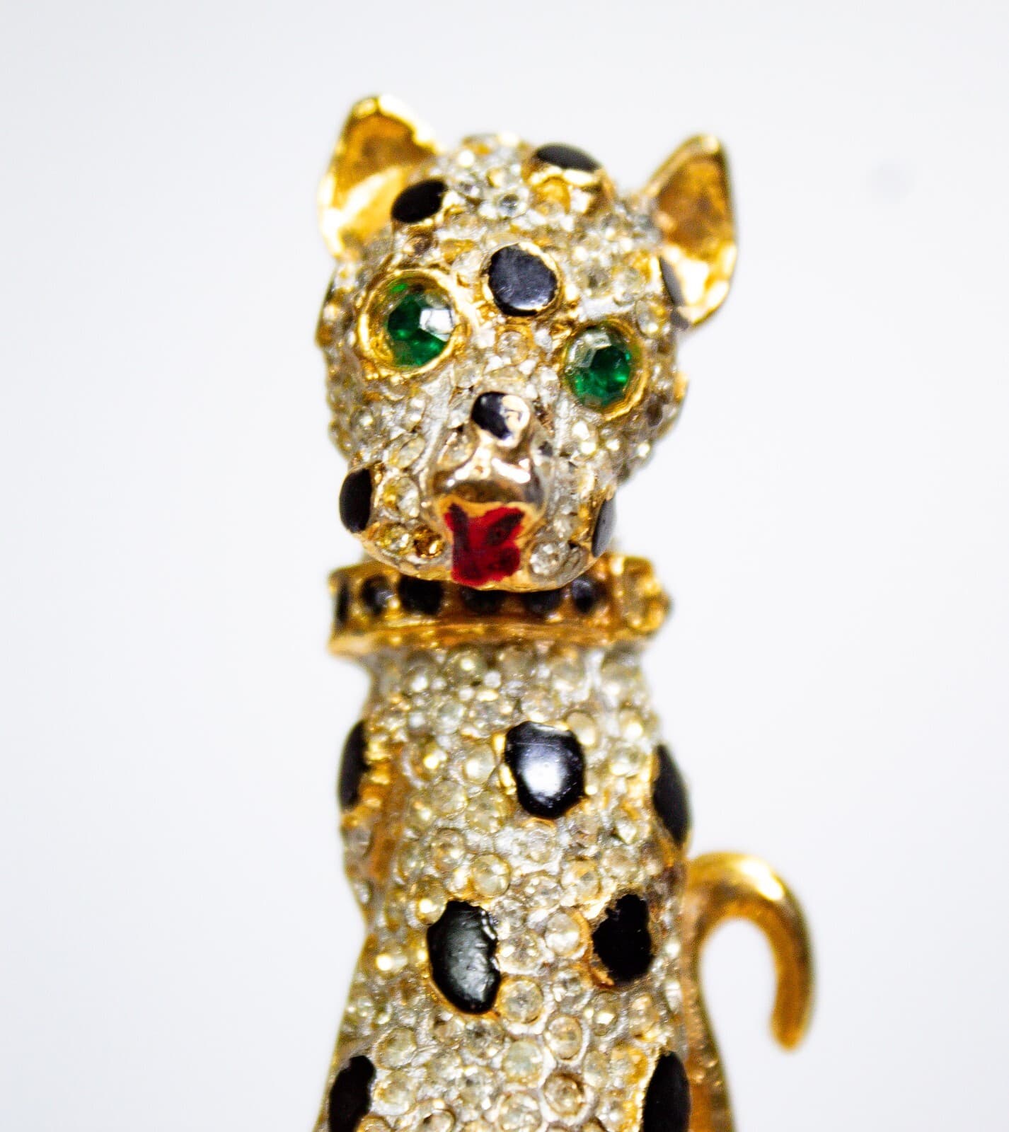 Vintage Gold Tone Pave Rhinestones Sphinx Cat Enamel Brooch Pin - Thumbnail 2