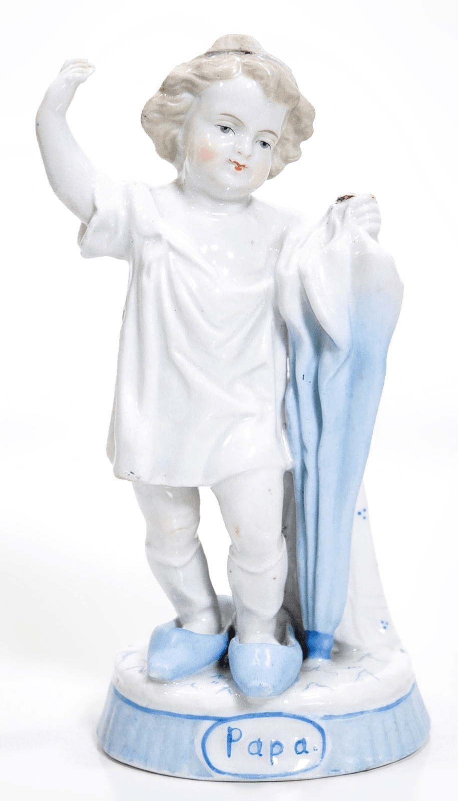 Antique Continental Hand Painted "PAPA" Boy With Umbrella Porcelain Figurine - Image 1