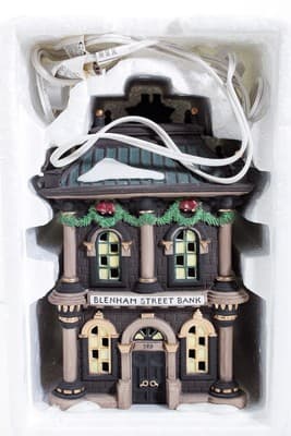 Department 56 "Blenham Street Bank" Christmas Porcelain Decor In Box & Light - Thumbnail 2