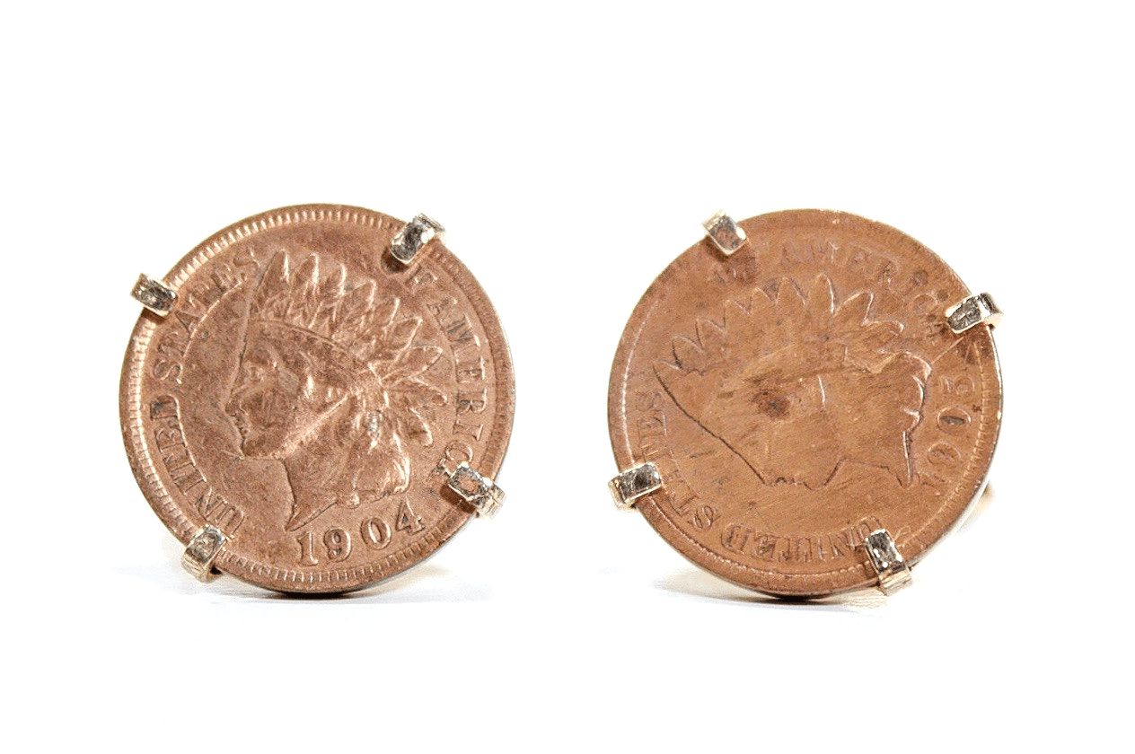1904-1905 Indian Head Penny One Cent SWANK Men Cufflinks RARE - Thumbnail 2