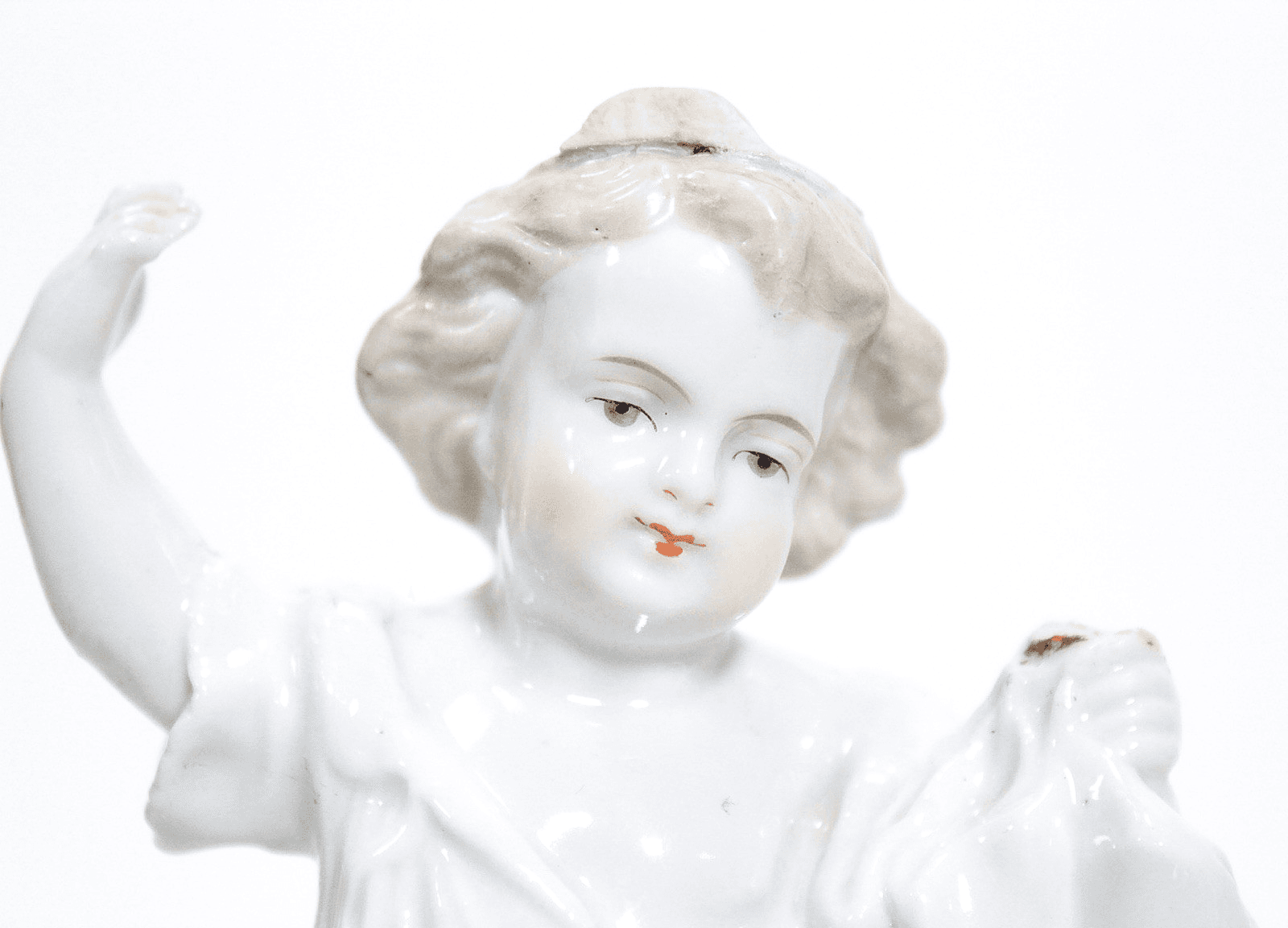 Antique Continental Hand Painted "PAPA" Boy With Umbrella Porcelain Figurine - Thumbnail 2