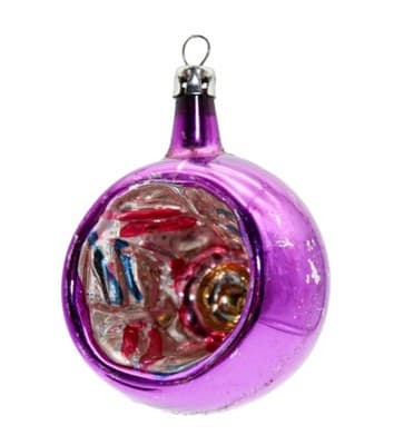 Vintage Poland Purple Indent Reflector Round Glass Christmas Ornament - Image 1