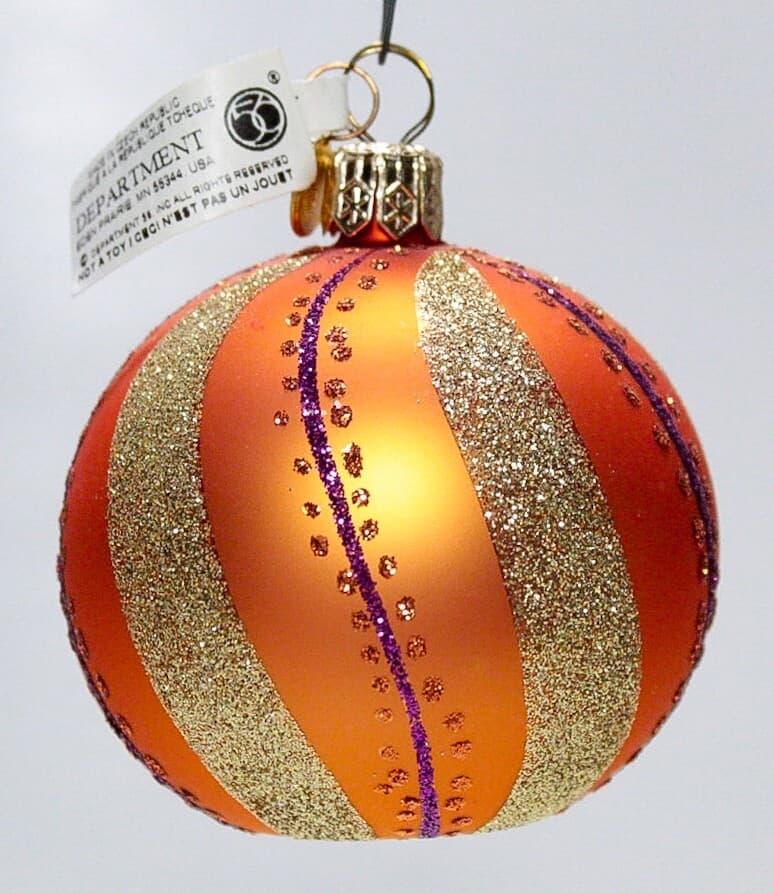 DEPARTMENT 56 Orange Gold Glass Ball Hanging Christmas Ornament - Thumbnail 4