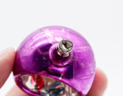 Vintage Poland Purple Indent Reflector Round Glass Christmas Ornament - Thumbnail 5
