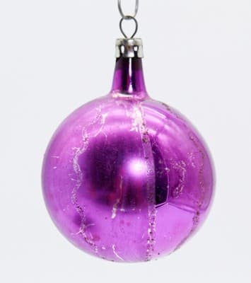 Vintage Poland Purple Indent Reflector Round Glass Christmas Ornament - Thumbnail 3
