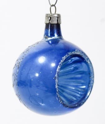 Vintage Made In Poland Indent Reflector Mica Blue Glass Christmas Ornament - Thumbnail 3