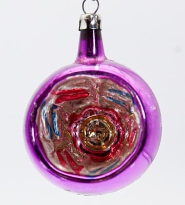 Vintage Poland Purple Indent Reflector Round Glass Christmas Ornament - Thumbnail 4