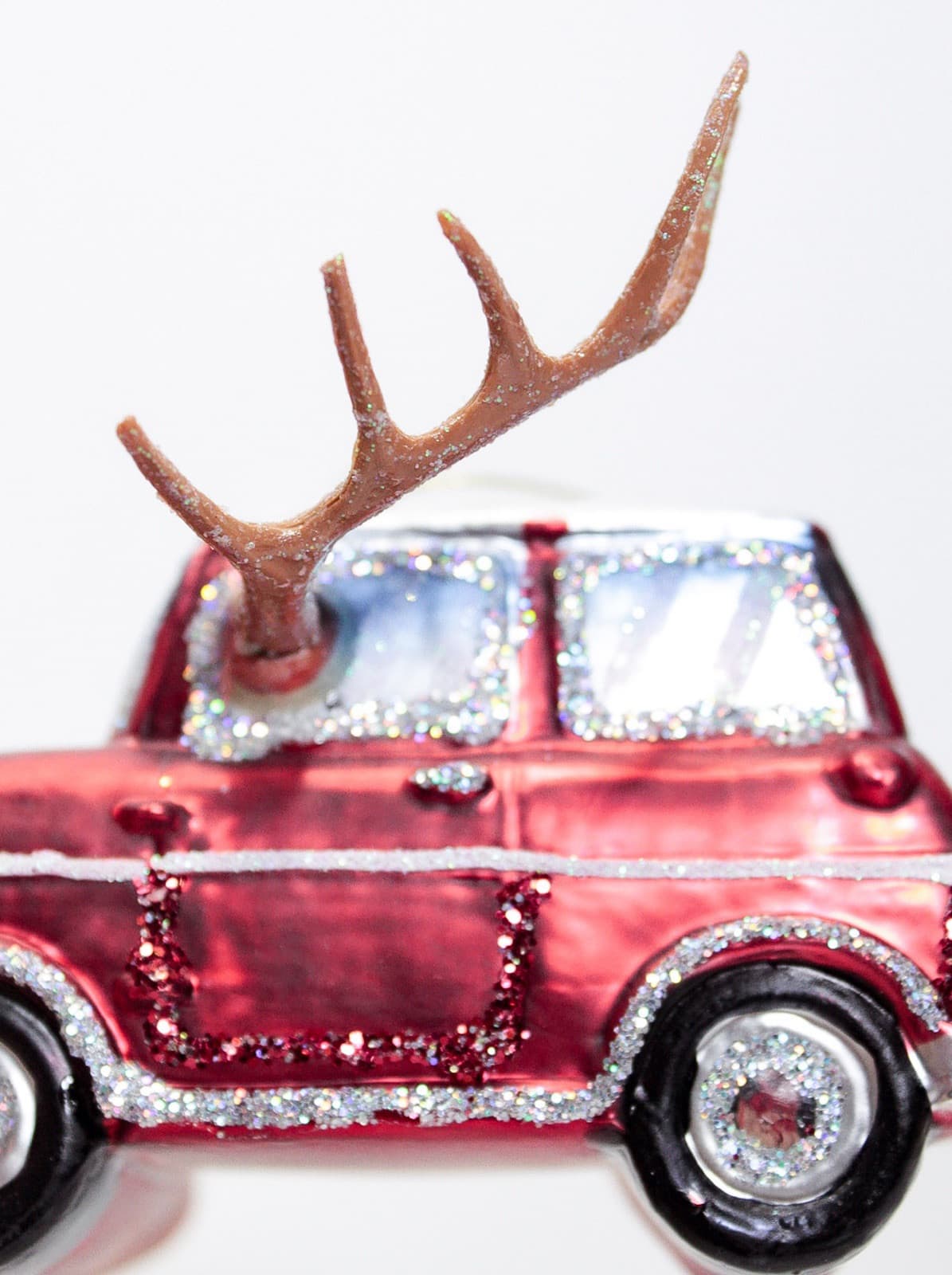 LIVING QUARTERS Rudolph Red Car Reindeer Glass Christmas Ornament - Thumbnail 3