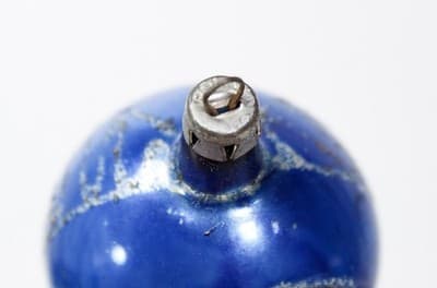 Vintage Made In Poland Indent Reflector Mica Blue Glass Christmas Ornament - Thumbnail 5