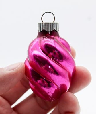 Vintage SHINY BRITE Hot Pink Swirl Glass Christmas Ornament - Thumbnail 2