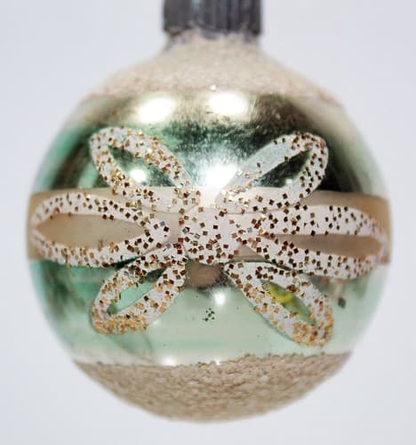 Vintage SHINY BRITE Silvered Green Striped Gold Glitter Glass Christmas Ornament - Thumbnail 3