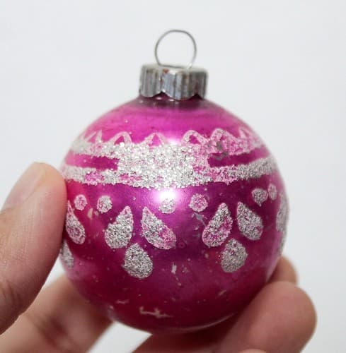 SHINY BRITE Vintage Pink Stencil Glass Ball Christmas Ornament - Thumbnail 2
