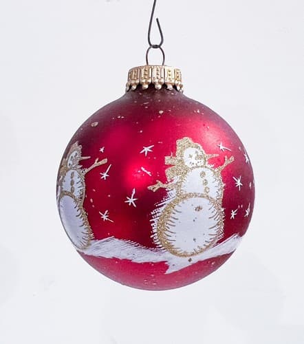 2 Vintage Krebs Red Round Blown Glass Snowman Christmas Ornament - Thumbnail 5