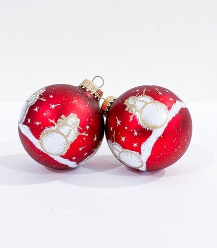 2 Vintage Krebs Red Round Blown Glass Snowman Christmas Ornament - Thumbnail 2