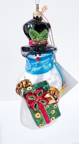 Retired Kurt S. Adler Polonaise Snowtown Greetings Snowman Glass Ornament w/ Box - Thumbnail 2
