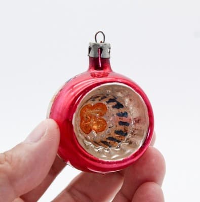 Vintage Poland Hand Painted Red Indent Reflector Multicolor Christmas Ornament - Thumbnail 2