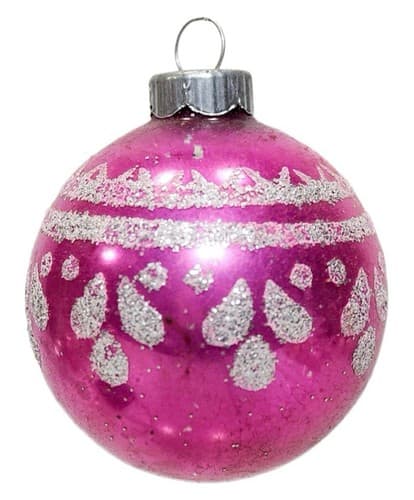 SHINY BRITE Vintage Pink Stencil Glass Ball Christmas Ornament - Image 1