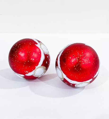 2 Vintage Krebs Red Round Blown Glass Snowman Christmas Ornament - Thumbnail 3