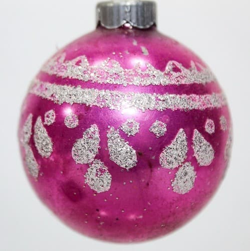 SHINY BRITE Vintage Pink Stencil Glass Ball Christmas Ornament - Thumbnail 3