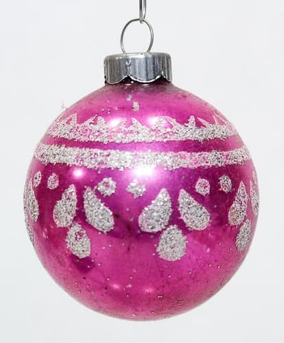 SHINY BRITE Vintage Pink Stencil Glass Ball Christmas Ornament - Thumbnail 5