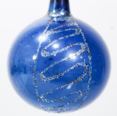 Vintage Made In Poland Indent Reflector Mica Blue Glass Christmas Ornament - Thumbnail 4