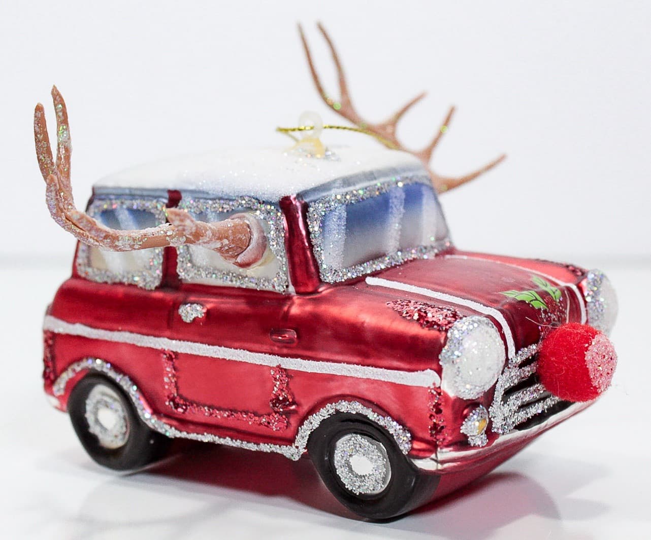 LIVING QUARTERS Rudolph Red Car Reindeer Glass Christmas Ornament - Thumbnail 5