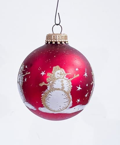 2 Vintage Krebs Red Round Blown Glass Snowman Christmas Ornament - Thumbnail 6