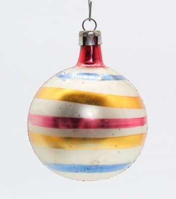 Vtg Poland Multicolor Indent Reflector Striped Mercury Glass Christmas Ornament - Thumbnail 3